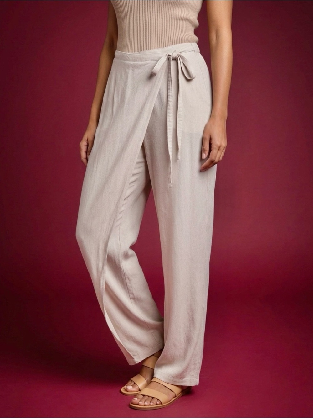 James Perse Standart Linen Asymmetrical Wrap Pants Ivory White Size 28